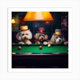 Three Dogs Playing Pool 1 Art Print