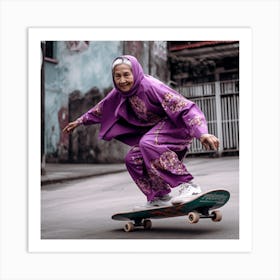 Old Lady Skateboarding Art Print