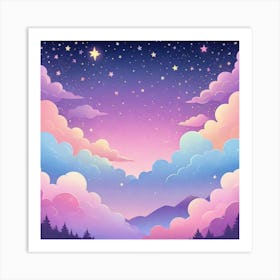 Sky With Twinkling Stars In Pastel Colors Square Composition 249 Art Print