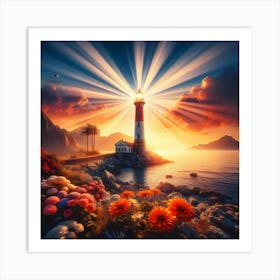 Lighthouse At Sunset 1 Art Print