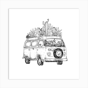 Vw Camper Van With Cactus Art Print
