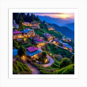 Village At Dusk Art Print