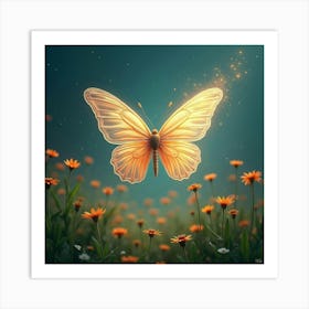 A Surreal Butterfly With Wings Of Flowing, Liquid Light Fluttering Through A Celestial Meadow 1 Art Print