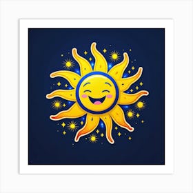 Lovely smiling sun on a blue gradient background 127 Art Print