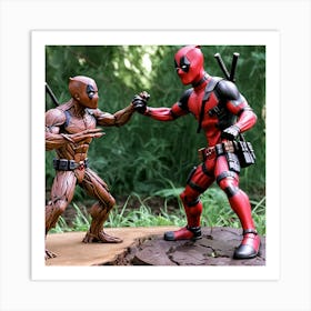 Deadpool Fighting Groot Hyper Realistic (2) Art Print