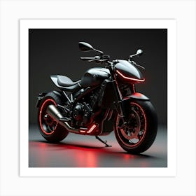 Matte Black Super Bike With Glowing Red Led Strips And Polished Finish 1 Art Print