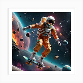 Astronaut Skateboarding In Space 3 Art Print