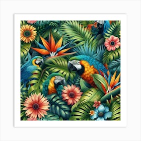 Tropical Parrots Art Print