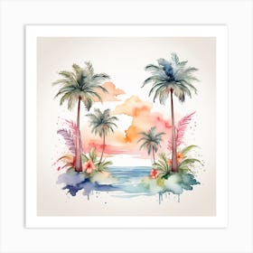 Summer tropical pattern with palm trees 4 Art Print