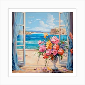 Open Window With Flowers Art Print