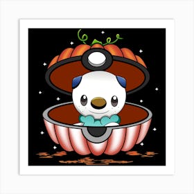 Oshawott In Pumpkin Ball - Pokemon Halloween Art Print