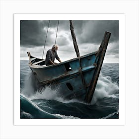 Boat In The Storm Art Print