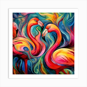 Colorful Flamingos 1 Art Print