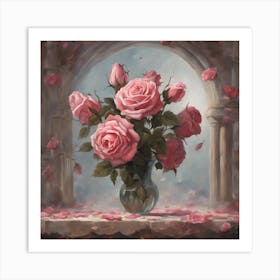 Pink Roses In A Vase Art Print