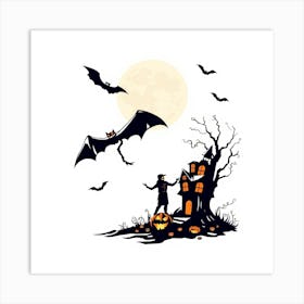 Halloween House With Bats Art Print