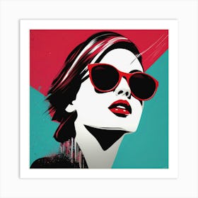 Lady In Red Sunglasses Art Print