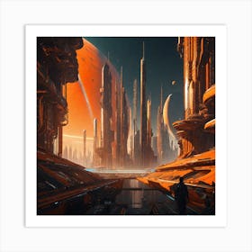 Futuristic City Orange I Art Print