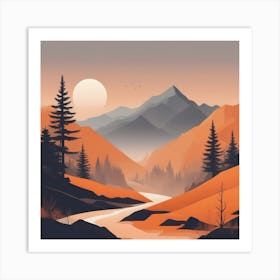 Misty mountains background in orange tone 76 Art Print