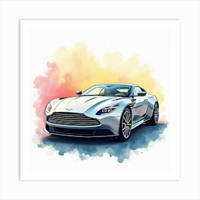 Aston Martin Dbs Superleggera In A Colorful Watercolor Setting, No Signature Or Logo 1 Art Print