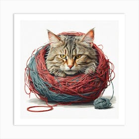 Cat In A Ball Of Yarn 3 Art Print