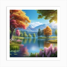 Autumn Trees By The Lake Art Print