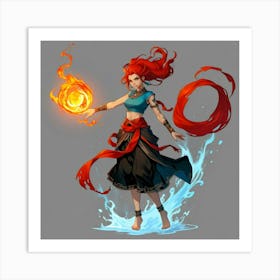 Girl With Red Hair The Magic of Watercolor: A Deep Dive into Undine, the Stunningly Beautiful Asian Goddess 2 Art Print