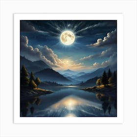 Moonlight Over Lake 2 Art Print