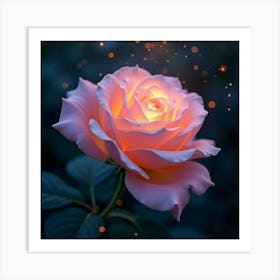 A Dreamy Rose With Petals Of Flowing, Iridescent Light Blooming In A Starlit Garden 1 Art Print