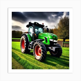 Green Tractor In The Field Art Print