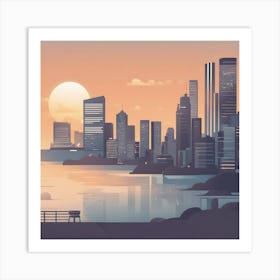 Cityscape At Sunset 1 Art Print