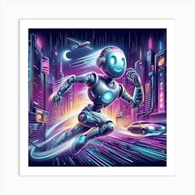 Robot Running In The City 5 Art Print