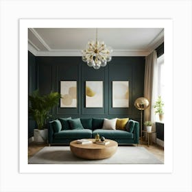 Living Room With Green Walls 1 Art Print