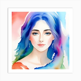 Portrait Of A Woman With Blue Hair Art Print