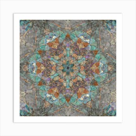 Firefly Beautiful Modern Detailed Floral Indian Mandala Pattern In Neutral Gray, Silver, Copper, Tan (1) Art Print