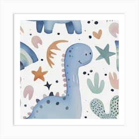 Starry Dinosaur Muted Pastels Pattern 4 Art Print