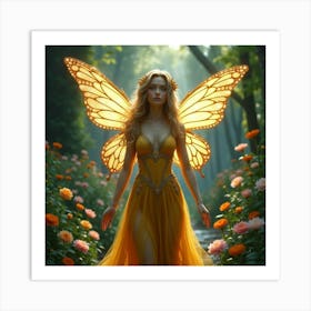 A Fairy Queen With Shimmering Wings In A Magical Garden 1 Art Print