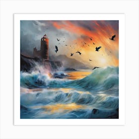 Lighthouse At Sunset Art Print