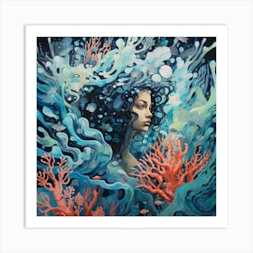 Woman In The Sea Art Print