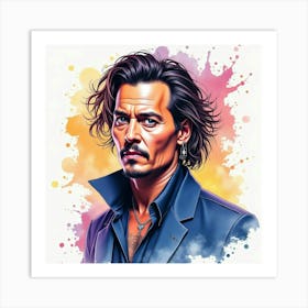 Vibrant Watercolor Johnny Depp, Colorful Splashes, Sharp Lines, And Deep Shadows Art Print