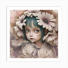 Little Girl With Flowers Art Print