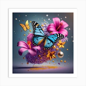 Butterflies And Flowers Art Print