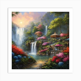 Waterfall In The Garden - Charming nature - the beauty of nature Art Print