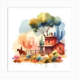 Watercolor Cowboy Painting Art Print