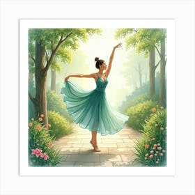 Watercolor Painting Of A Dancer In A Serene Garden 1 Art Print