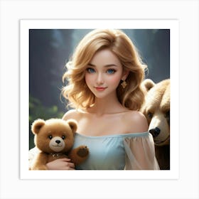 Beautiful Girl With Teddy Bears Art Print