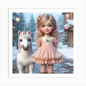 Little Girl With Unicorn Art Print