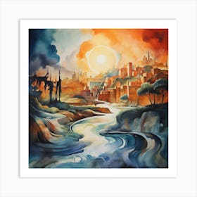 Rhapsody in Ochre: Italian Landscape's Abstract Tale Art Print