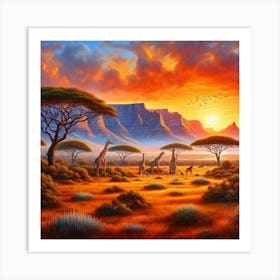 Giraffes At Sunset 1 Art Print