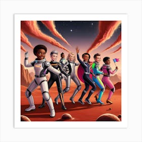 A Vibrant Digital Illustration Of An Astronaut Dance Party 1 Art Print