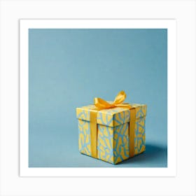 Gift Box On Blue Background 5 Art Print